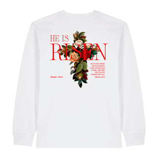 He is Risen Longsleeve BackPrint Variante, Mountain Movers christliches Design