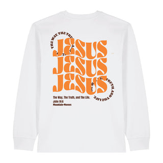 All About Jesus Longsleeve BackPrint Variante, Mountain Movers christliches Design