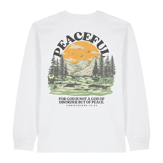 Peaceful Longsleeve BackPrint Variante, Mountain Movers christliches Design