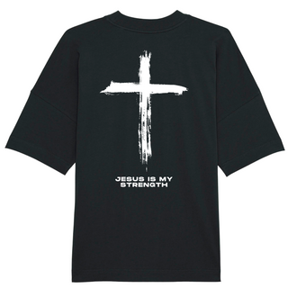 Jesus is my strength Oversized Shirt BackPrint Variante, Mountain Movers christliches Design