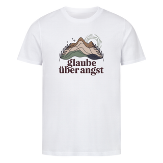 Glaube über Angst Shirt Detailansicht, Mountain Movers christliche Streetwear