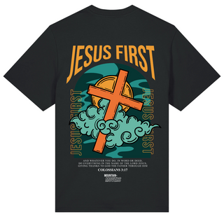 Jesus First Oversized Shirt (Front und BackPrint) Variante, Mountain Movers christliches Design