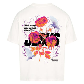 Jesus Flower Oversized Shirt BackPrint Detailansicht, Mountain Movers christliche Streetwear