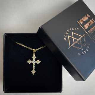 goldene verzierte Kreuzkette Variante, Mountain Movers christliches Design