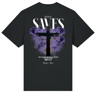 Jesus Saves Streetwear Oversized Shirt Back & Frontprint Variante, Mountain Movers christliches Design