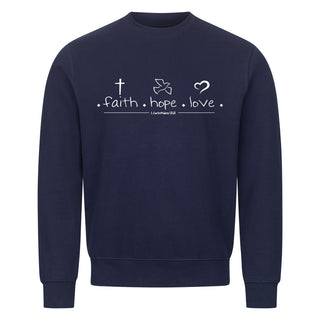 faith hope love Sweatshirt Detailansicht, Mountain Movers christliche Streetwear
