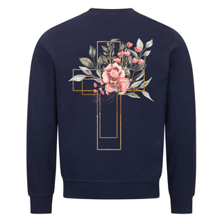 Golden Cross Aquarell Sweatshirt Backprint Detailansicht, Mountain Movers christliche Streetwear
