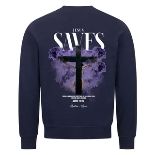 Jesus Saves Streetwear Sweatshirt Backprint Detailansicht, Mountain Movers christliche Streetwear