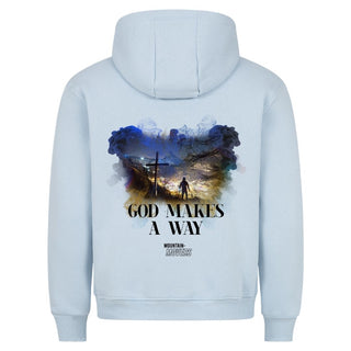 God makes a Way Hoodie Detailansicht, Mountain Movers christliche Streetwear