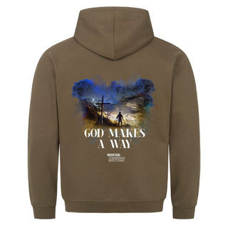 God makes a Way Hoodie Detailansicht, Mountain Movers christliche Streetwear