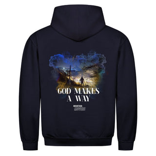 God makes a Way Hoodie Detailansicht, Mountain Movers christliche Streetwear