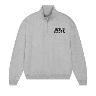 Jesus Saves Half Zip Sweater Detailansicht, Mountain Movers christliche Streetwear