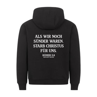 Christus starb für uns Hoodie Backprint, christliche Streetwear von Mountain Movers