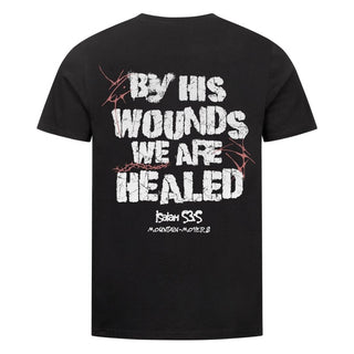 By his Wounds Shirt Backprint Detailansicht, Mountain Movers christliche Streetwear