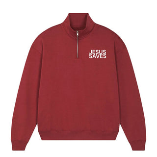 Jesus Saves Half Zip Sweater Detailansicht, Mountain Movers christliche Streetwear