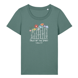 Fruit of the Spirit Flower Frauen Shirt Detailansicht, Mountain Movers christliche Streetwear