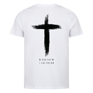 He Died Shirt Backprint Detailansicht, Mountain Movers christliche Streetwear