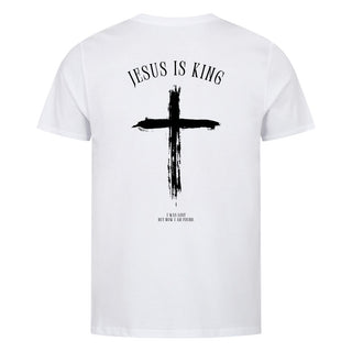 Jesus is King minimalistic Shirt Backprint Detailansicht, Mountain Movers christliche Streetwear