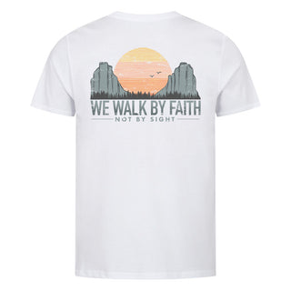 walk by faith retro Shirt Backprint Variante, Mountain Movers christliches Design