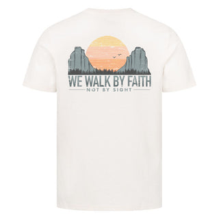 walk by faith retro Shirt Backprint Detailansicht, Mountain Movers christliche Streetwear