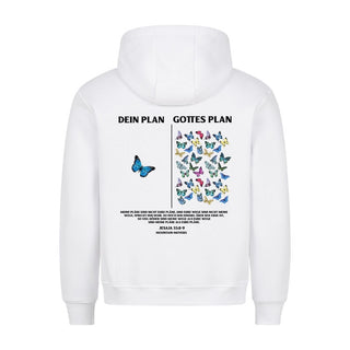Mein Plan < Gottes Plan Hoodie Backprint Detailansicht, Mountain Movers christliche Streetwear