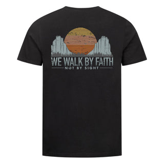 walk by faith retro Shirt Backprint Variante, Mountain Movers christliches Design