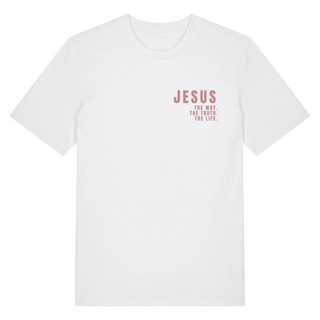 Jesus Pink Letters Shirt Detailansicht, Mountain Movers christliche Streetwear