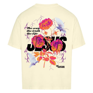 Jesus Flower Oversized Shirt BackPrint Detailansicht, Mountain Movers christliche Streetwear