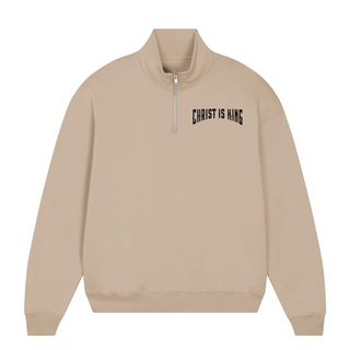 Christ is King Half Zip Sweater Detailansicht, Mountain Movers christliche Streetwear