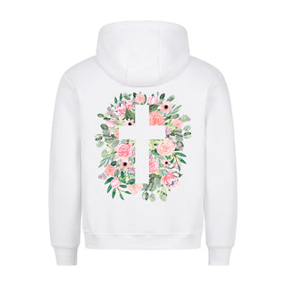 Cross flowers Hoodie BackPrint Variante, Mountain Movers christliches Design