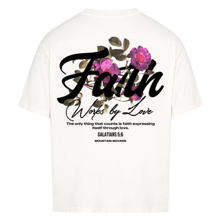 Faith Work By love Oversized Shirt BackPrint Variante, Mountain Movers christliches Design