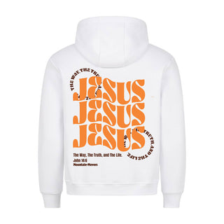 All About Jesus Hoodie BackPrint Variante, Mountain Movers christliches Design