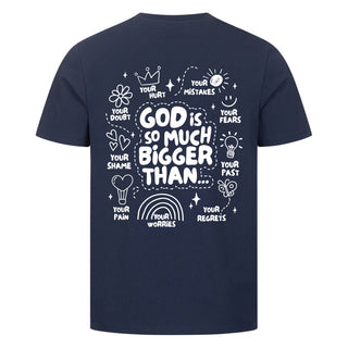 God is so much bigger Detailansicht, Mountain Movers christliche Streetwear