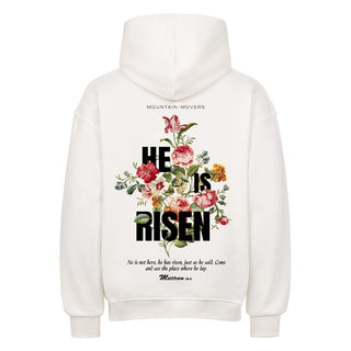 He is Risen Streetwear Oversized Hoodie Backprint Variante, Mountain Movers christliches Design