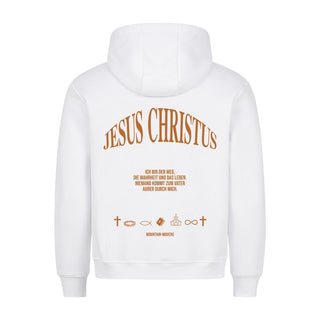 Jesus Christus Backprint Hoodie Detailansicht, Mountain Movers christliche Streetwear