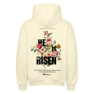He is Risen Streetwear Oversized Hoodie Backprint Variante, Mountain Movers christliches Design