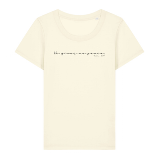 He gives Peace Frauen T-Shirt Detailansicht, Mountain Movers christliche Streetwear
