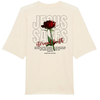Jesus Saves Rose Oversized Shirt BackPrint Variante, Mountain Movers christliches Design