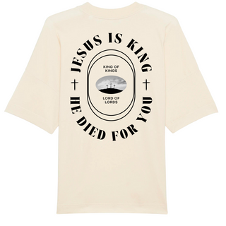 The King died for you Oversized Shirt BackPrint Detailansicht, Mountain Movers christliche Streetwear
