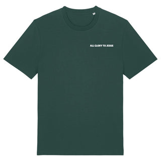 Minimalistisches All Glory To Jesus Shirt Detailansicht, Mountain Movers christliche Streetwear
