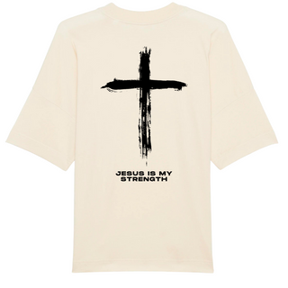 Jesus is my strength Oversized Shirt BackPrint Detailansicht, Mountain Movers christliche Streetwear