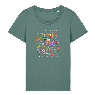 It is well (Flowers) Frauen Shirt Detailansicht, Mountain Movers christliche Streetwear