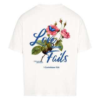 Love never fails Flower Oversize Shirt Detailansicht, Mountain Movers christliche Streetwear