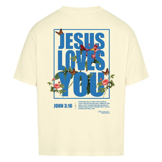 Jesus loves you Flower Oversize Shirt Variante, Mountain Movers christliches Design