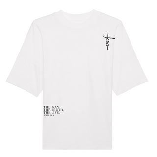 Jesus cross Front- und BackPrint Oversized Shirt Detailansicht, Mountain Movers christliche Streetwear