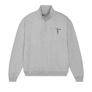 Jesus Cross Half Zip Sweater Detailansicht, Mountain Movers christliche Streetwear