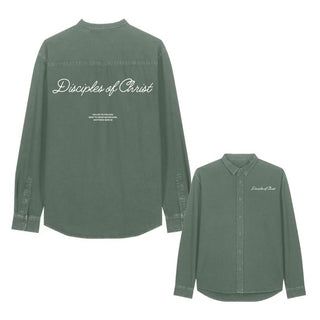 Disciples of Christ Oversized Hemd Front & Back Detailansicht, Mountain Movers christliche Streetwear