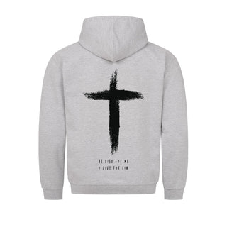 He Died Hoodie BackPrint Detailansicht, Mountain Movers christliche Streetwear