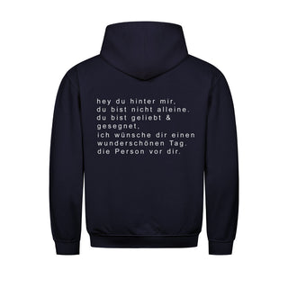 Hey Du Hoodie BackPrint Detailansicht, Mountain Movers christliche Streetwear