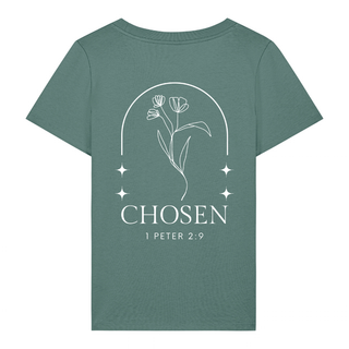Chosen Flower Frauen T-Shirt BackPrint, Nahaufnahme